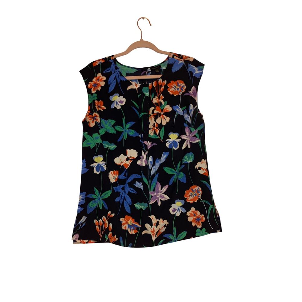 🚨 FINAL CHANCE SALE Talbots Floral Sleeveless Blouse Navy Button Back Size 6